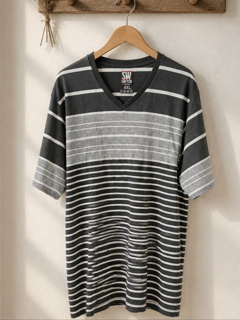Switch Striped Gray and Black Men's Tee Shirt Size 4XL